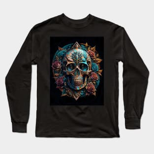 Skull & Roses (1) - Trippy Psychedelic Skulls Long Sleeve T-Shirt